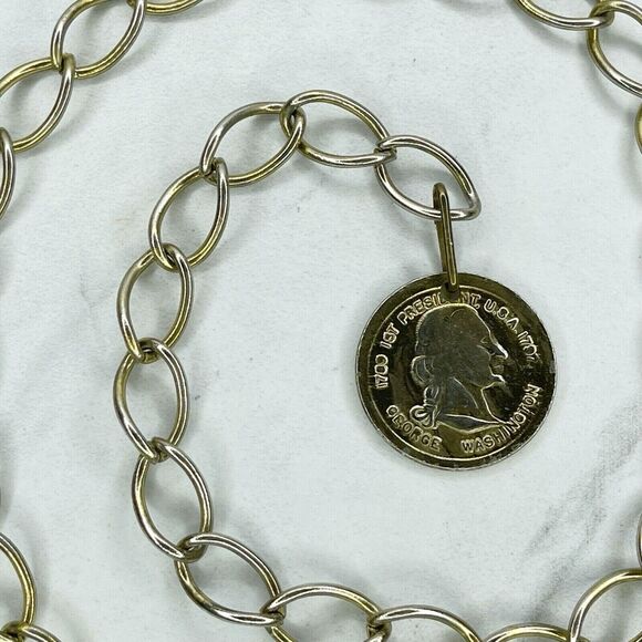 Gold Tone George Washington Coin Chain Link Belt Small (S) ✨ - Picture 4 of 12